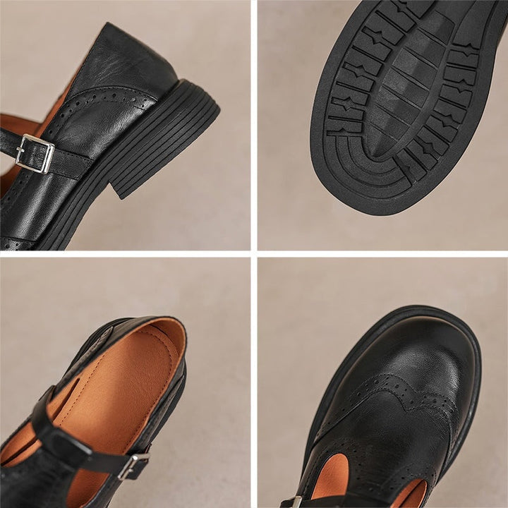 Weronika | Buty Oxford Skórzane Damskie Brogi Klamra
