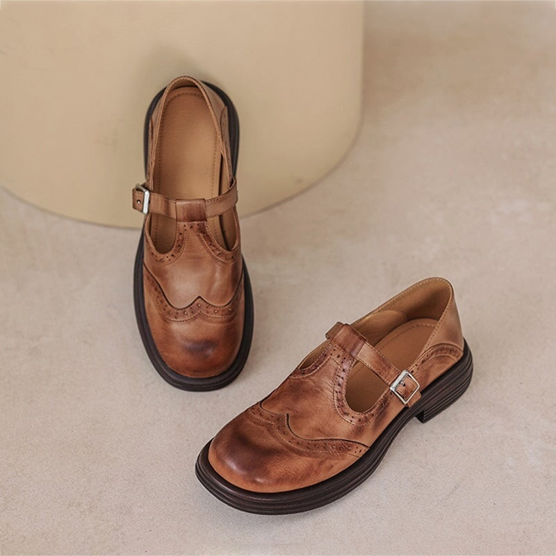 Weronika | Buty Oxford Skórzane Damskie Brogi Klamra