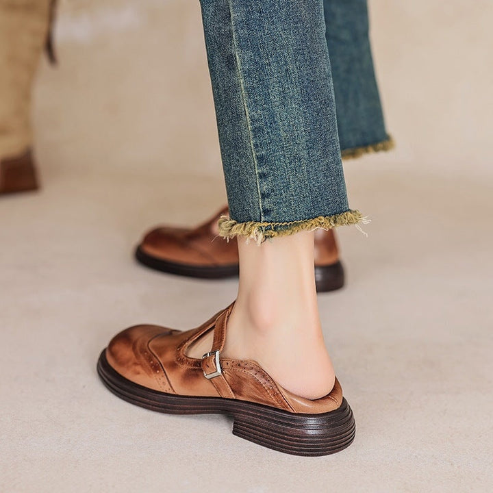Weronika | Buty Oxford Skórzane Damskie Brogi Klamra