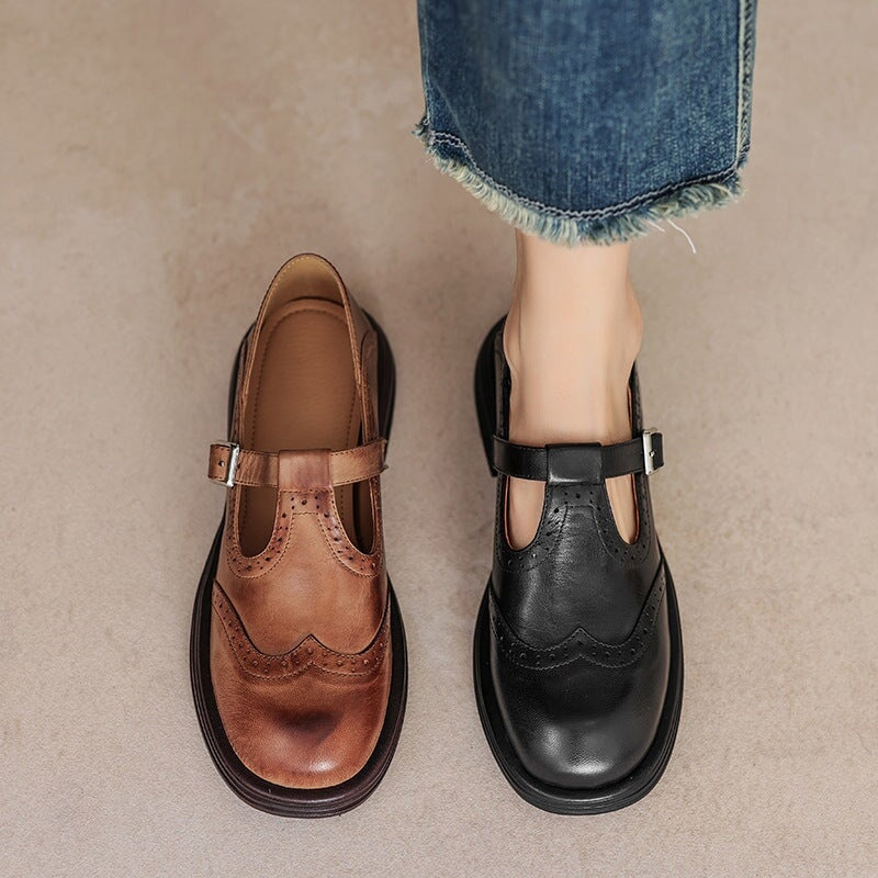 Weronika | Buty Oxford Skórzane Damskie Brogi Klamra