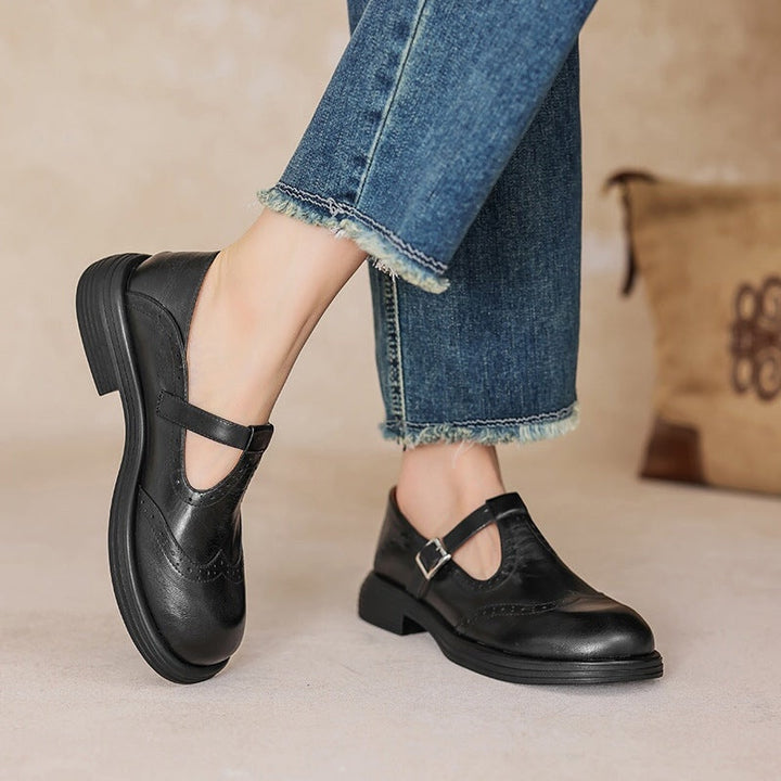 Weronika | Buty Oxford Skórzane Damskie Brogi Klamra