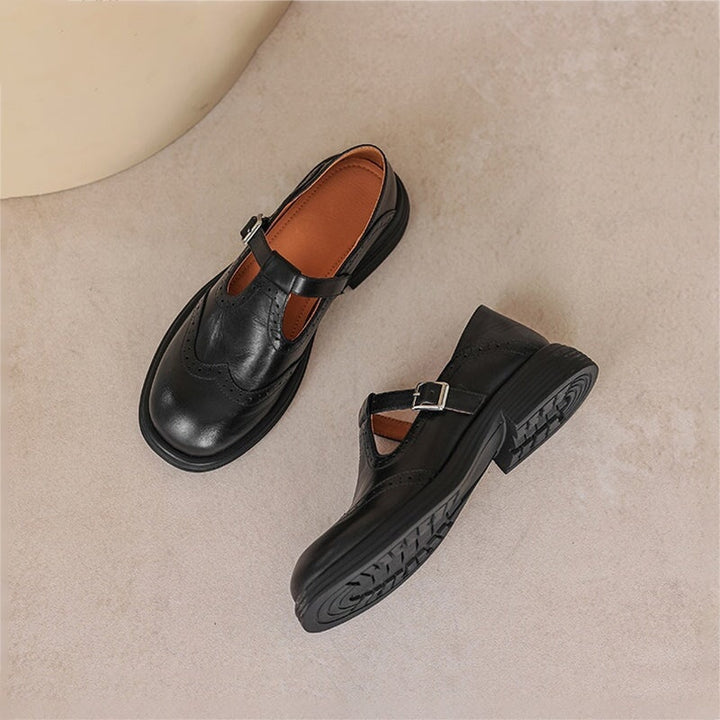 Weronika | Buty Oxford Skórzane Damskie Brogi Klamra