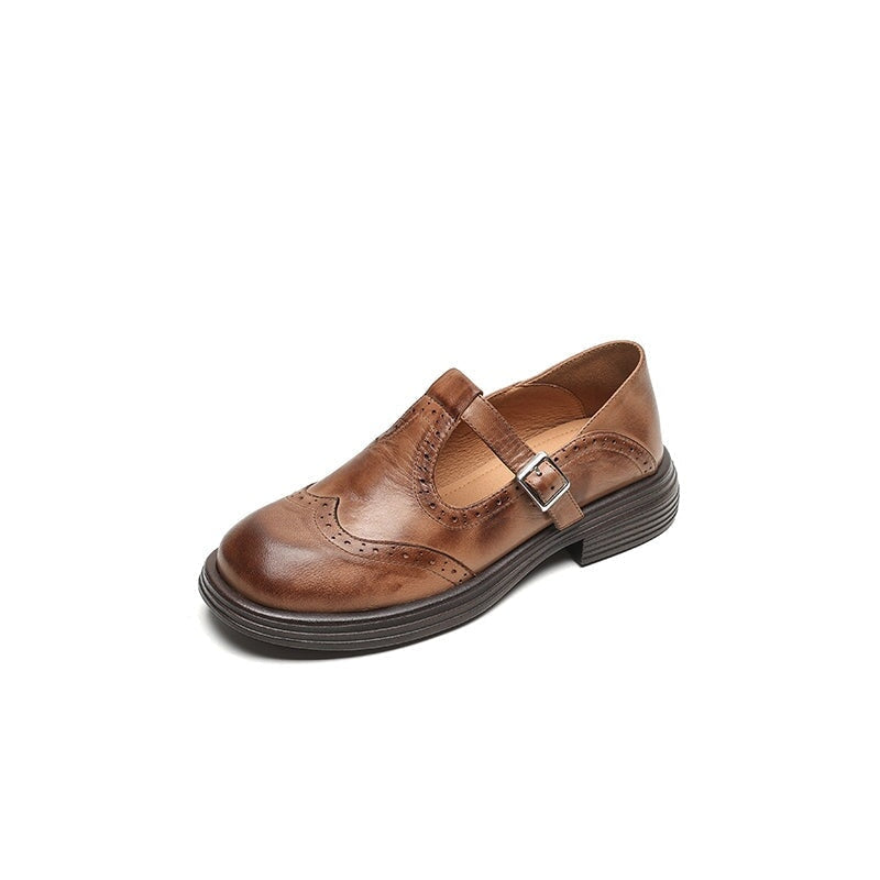 Weronika | Buty Oxford Skórzane Damskie Brogi Klamra