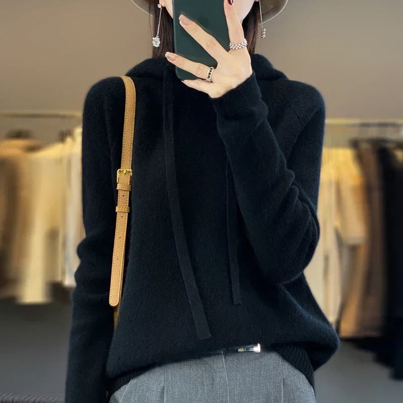Weronika | Sweter z Kapturem z Wełny Merino Damski Oversize
