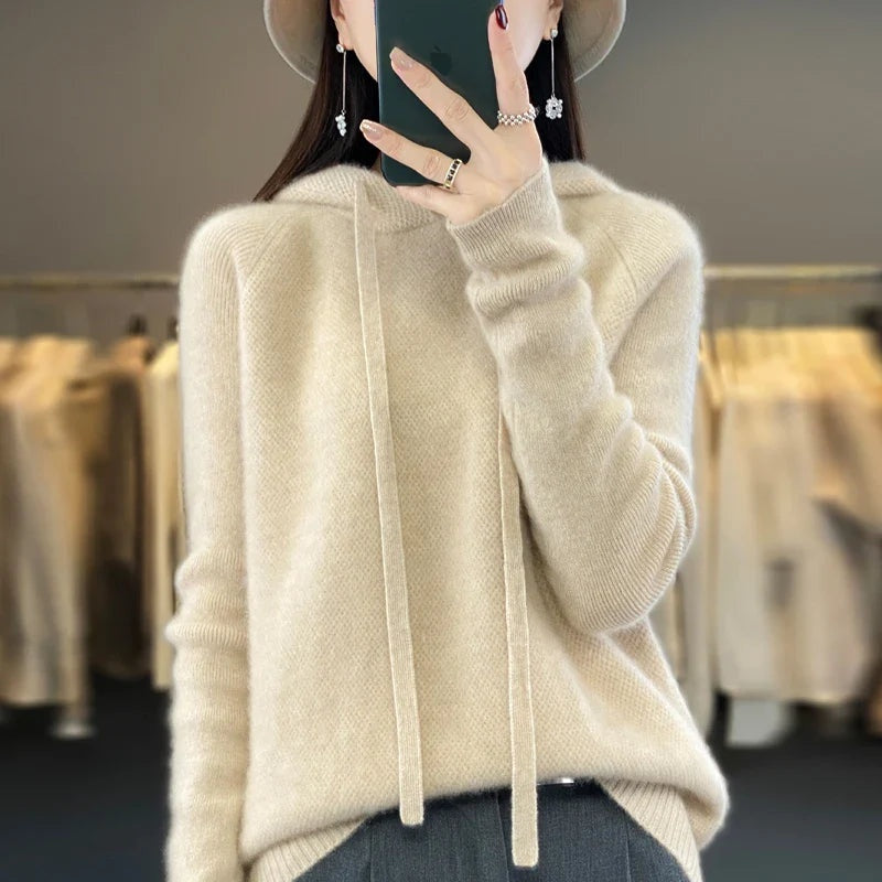 Weronika | Sweter z Kapturem z Wełny Merino Damski Oversize