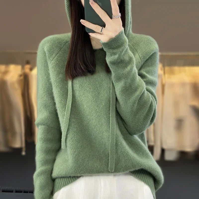 Weronika | Sweter z Kapturem z Wełny Merino Damski Oversize