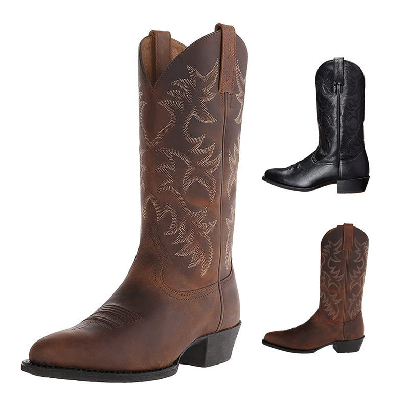 Wiktoria | Kowbojki Skórzane Kozaki Damskie Haft Western Obcas