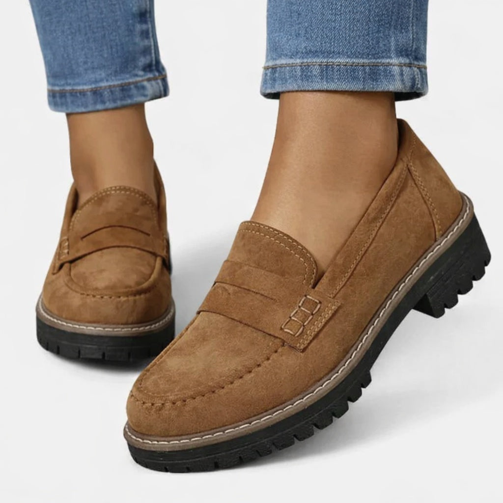 Zofia | Buty Zamszowe Damskie na Jesień Wsuwane Gruby Spód