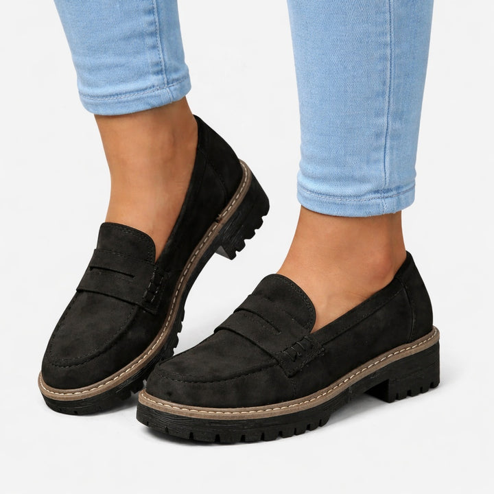 Zofia | Buty Zamszowe Damskie na Jesień Wsuwane Gruby Spód