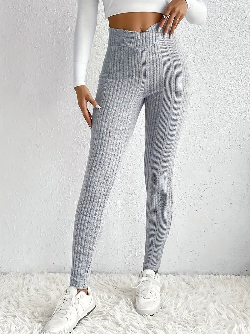Zofia | Legginsy Damskie w Prążki Wysoki Stan