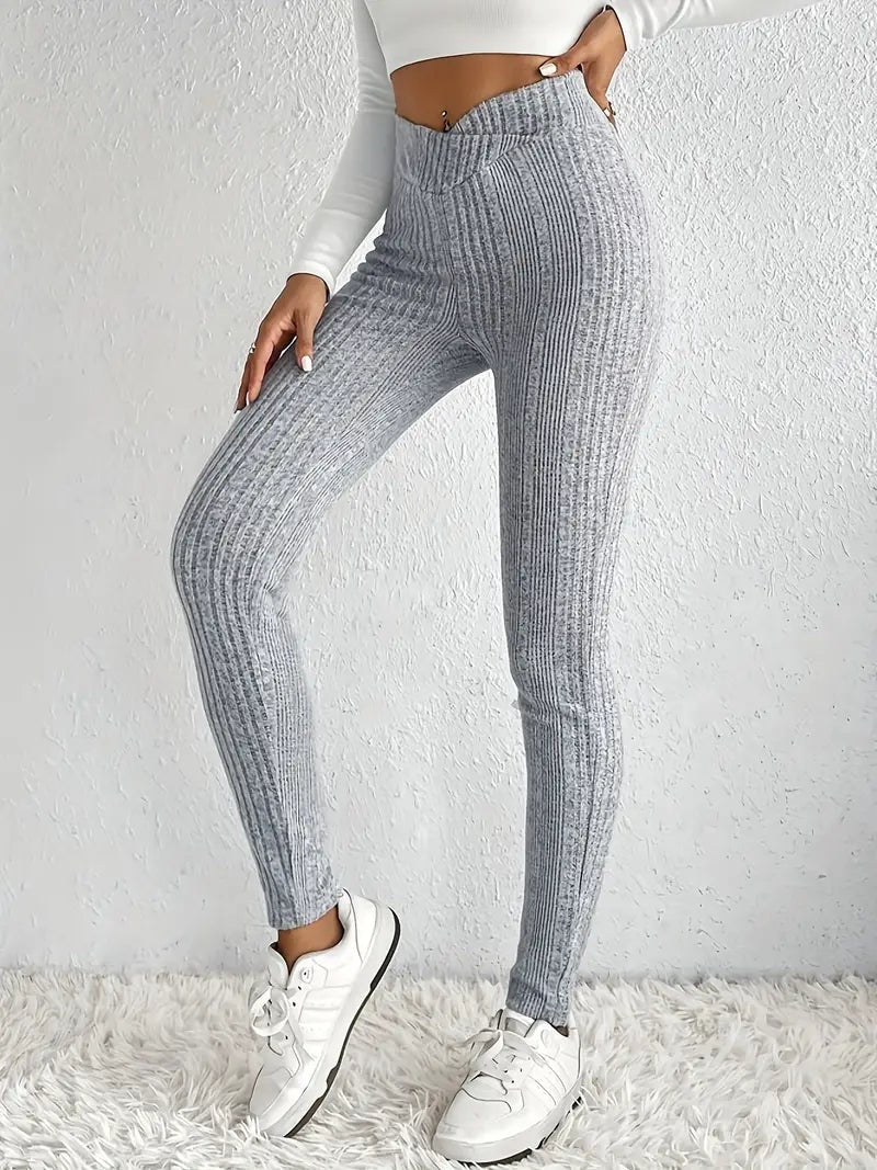 Zofia | Legginsy Damskie w Prążki Wysoki Stan
