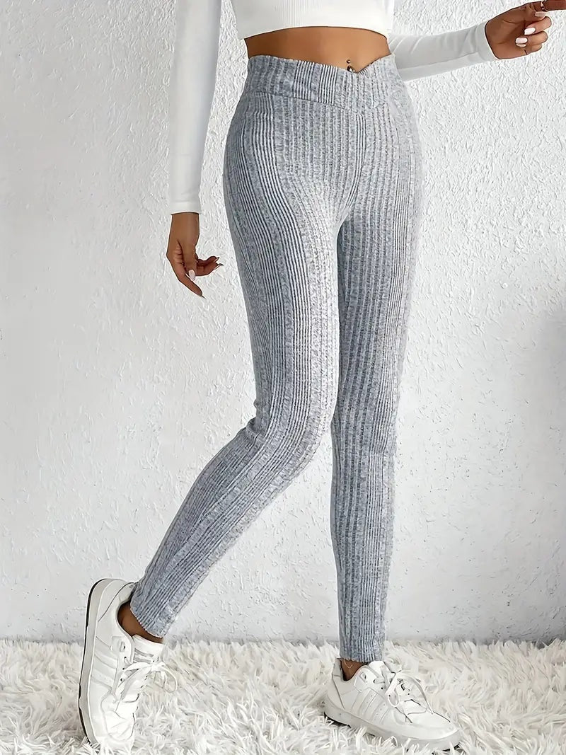 Zofia | Legginsy Damskie w Prążki Wysoki Stan