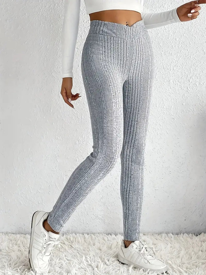 Zofia | Legginsy Damskie w Prążki Wysoki Stan