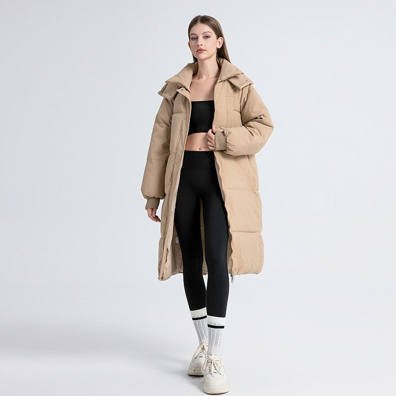 Zofia | Płaszcz Puchowy Damski Długi z Kapturem Oversize
